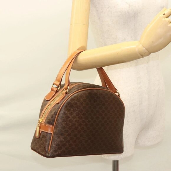 CELINE Macadam Canvas Hand Bag PVC Leather Brown Gold Auth 121455 - Picture 3 of 16